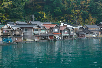 Ine Boathouse is traditional Fisherman Village on a rainy day of Kyoto, JAPAN.
