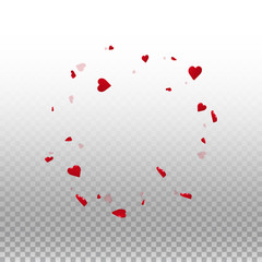 3d hearts valentine background. Round frame on transparent grid light background. 3d hearts valentines day noteworthy design. Vector illustration.