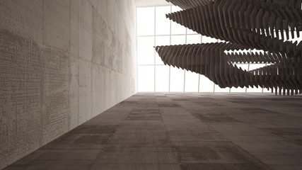 Abstract white and concrete interior  with window. 3D illustration and rendering.