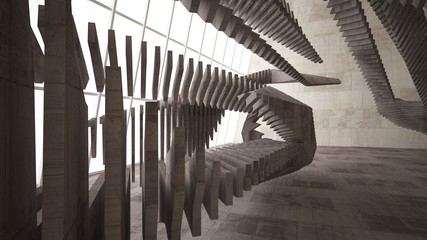 Abstract white and concrete interior  with window. 3D illustration and rendering.