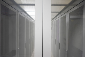 modern server room with white servers