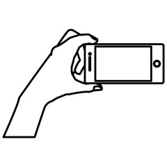 Hand holding smartphone icon vector illustration graphic design