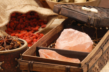 Pink Himalayan rock salt in a basket