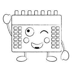 happy calendar kawaii icon image vector illustration design  black sketch line