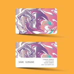 Holographic foil business card template design. With inspiration from the abstract. Contact card for company. Two sided on the orange background. Vector illustration. 