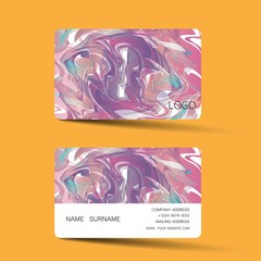 Holographic foil business card template design. With inspiration from the abstract. Contact card for company. Two sided on the orange background. Vector illustration. 