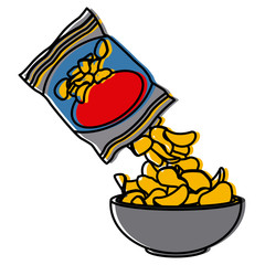 Potato chips bag and bowl icon vector illustration graphic design