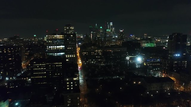 Aerial View Center City Philadelphia & Surrounding Area at Night