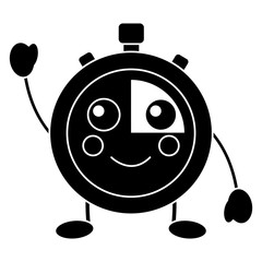 kawaii chronometer speed timer cartoon character vector illustration black and white image