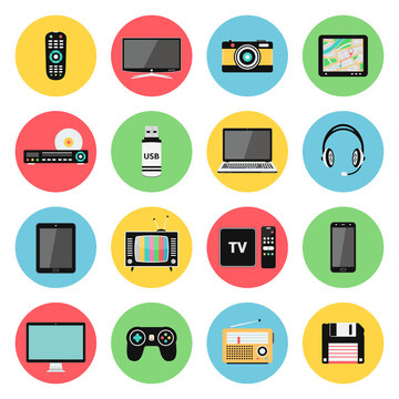Electronic devices, technology gadgets icons