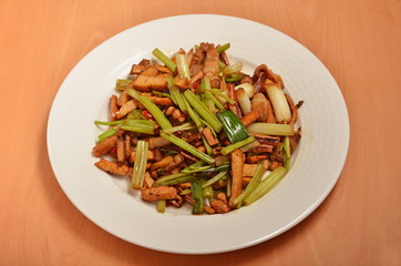 Taiwan's hakka  traditional cuisine - Stir fried pork, celery and ucttlefish   