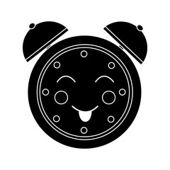 kawaii cartoon clock alarm character vector illustration black and white image
