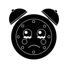 kawaii cartoon clock alarm character vector illustration black and white image