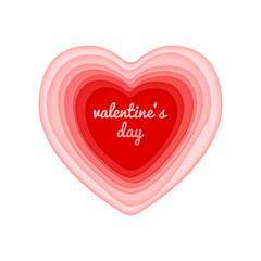 Valentine's day vector card with cut paper design heart. isolated on white.