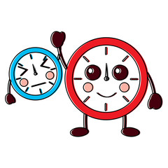 two kawaii clock character cartoon style vector illustration
