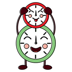 two kawaii clock character cartoon style vector illustration