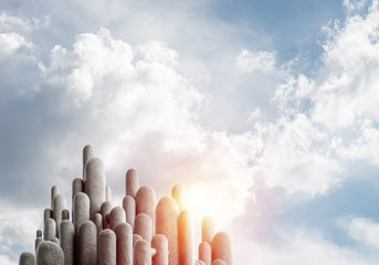 Multiple stone columns with breathtaking landscape