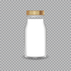 Realistic Transparent Glass Bottle with a Milk. Vector illustration.