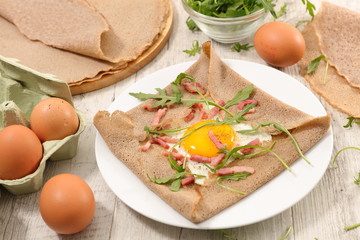 buckwheat crepe with egg and bacon
