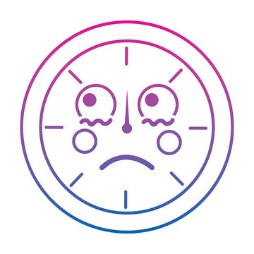 sad clock kawaii icon image vector illustration design purple to blue ombre line