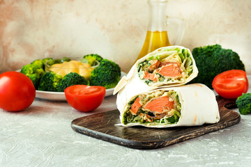 Roll with salmon in pita bread