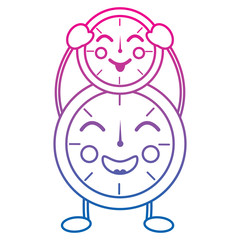 two kawaii clock character cartoon style vector illustration color line gradient