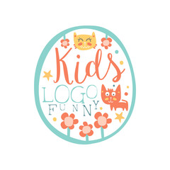 Funny kids logo original design, baby shop label, fashion print for kids wear, baby shower celebration, greeting, invitation card colorful hand drawn vector Illustration