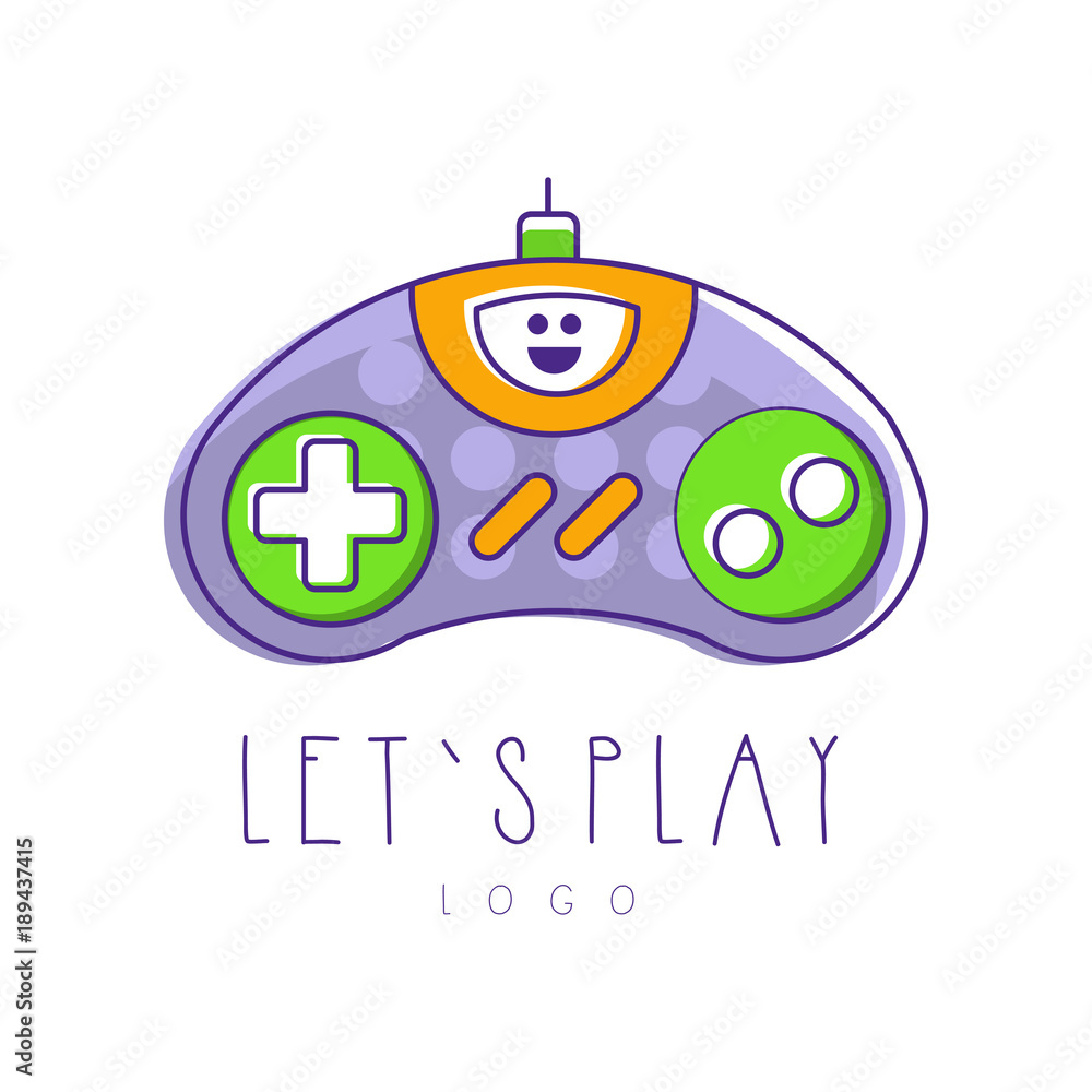 Poster gaming controller logo. let s play. gamepad icon. vector design for device store, mobile app or deve