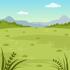 Green field, rural summer landscape, nature background vector illustration
