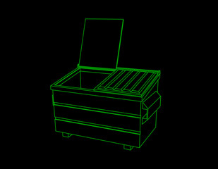 Recycling dumpster. Isolated on black background.Vector outline illustration.