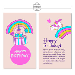 Unicorns. Illustration of happy birthday