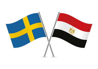 Sweden and Egypt flags. Vector illustration.