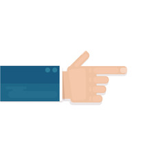 The hand points to something. Index finger. Image of a hand, business concept. Vector image of a hand on a yellow background