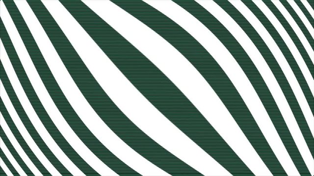 Abstract CGI motion graphics and animated background with green and white stripes. Black and white abstract background. Seamless loop