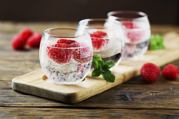 Fresh summer soda cocktail with raspberry