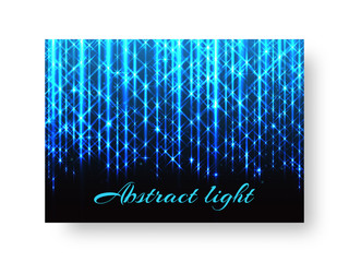 Festive Christmas card template with bright stripes of blue light on a black background