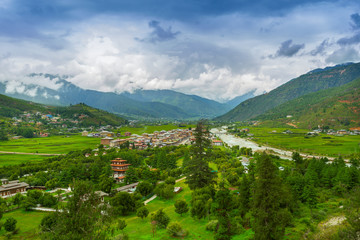 Landscape top view of Paro, Bhutan