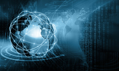 Best Internet Concept of global business. Globe, glowing lines on technological background. Wi-Fi, rays, symbols Internet, 3D illustration