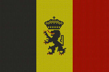 Government ensign of Belgium on vector knitted woolen texture. Knitted Belgian State Flag creates seamless pattern