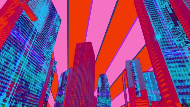 tokyo city timelapse with neon display information and billboards mapped onto each building face