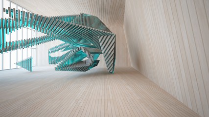 Abstract  concrete and wood parametric interior  with window. 3D illustration and rendering.