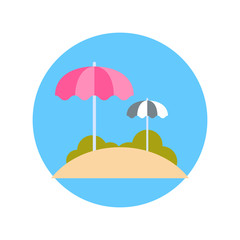 Fototapeta na wymiar Beach With Sun Umbrellas Icon Summer Vacation On Sea Travel Concept Flat Vector Illustration