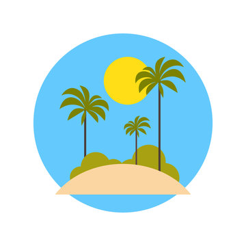 Beach With Palm Trees Icon Summer Vacation