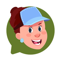 Profile Icon Female Head In Chat Bubble Isolated, Caucasian Woman Avatar Cartoon Character Portrait Flat Vector Illustration