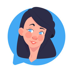 Profile Icon Female Head In Chat Bubble Isolated, Caucasian Woman Avatar Cartoon Character Portrait Flat Vector Illustration