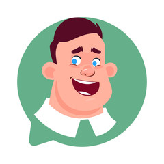 Profile Icon Senior Male Head In Chat Bubble Isolated, Man Avatar Cartoon Character Portrait Flat Vector Illustration