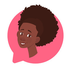 Profile Icon African American Female Head In Chat Bubble Isolated, Woman Avatar Cartoon Character Portrait Flat Vector Illustration