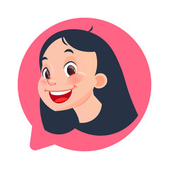 Profile Icon Female Head In Chat Bubble Isolated, Young Caucasian Woman Avatar Cartoon Character Portrait Flat Vector Illustration
