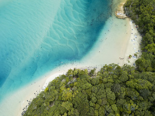 Aerial photographs of the Tallebudgera Creek inlet with Burleigh Heads to the right of frame. Gold Coast, Queensland, Australia.