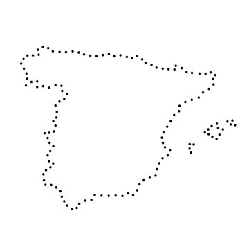 Abstract schematic map of Spain from the black dots along the perimeter of vector illustration
